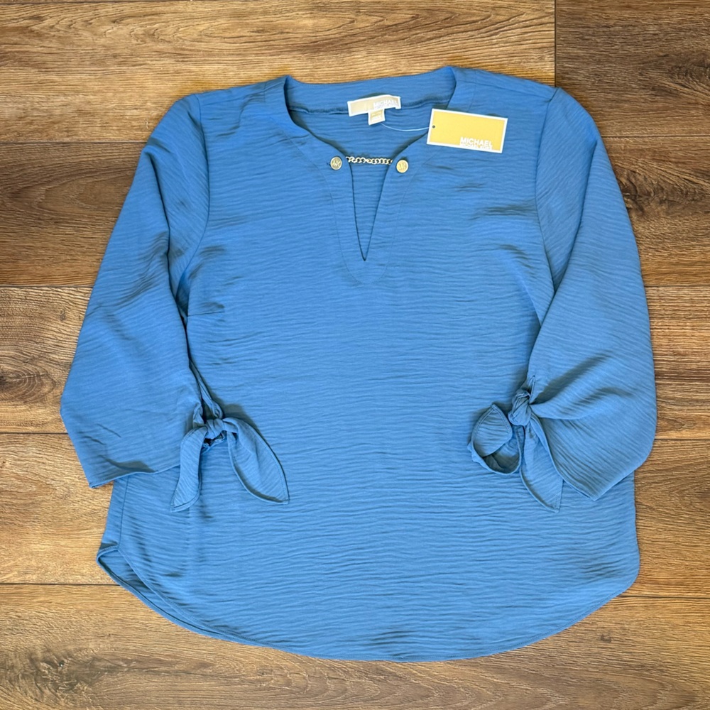 Michael Kors Blue Blouse with Gold Accents Womens XL NWT